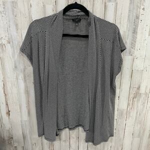 Talbots Black White Stripe Open Front Short Sleeve Cardigan Womens Medium Petite